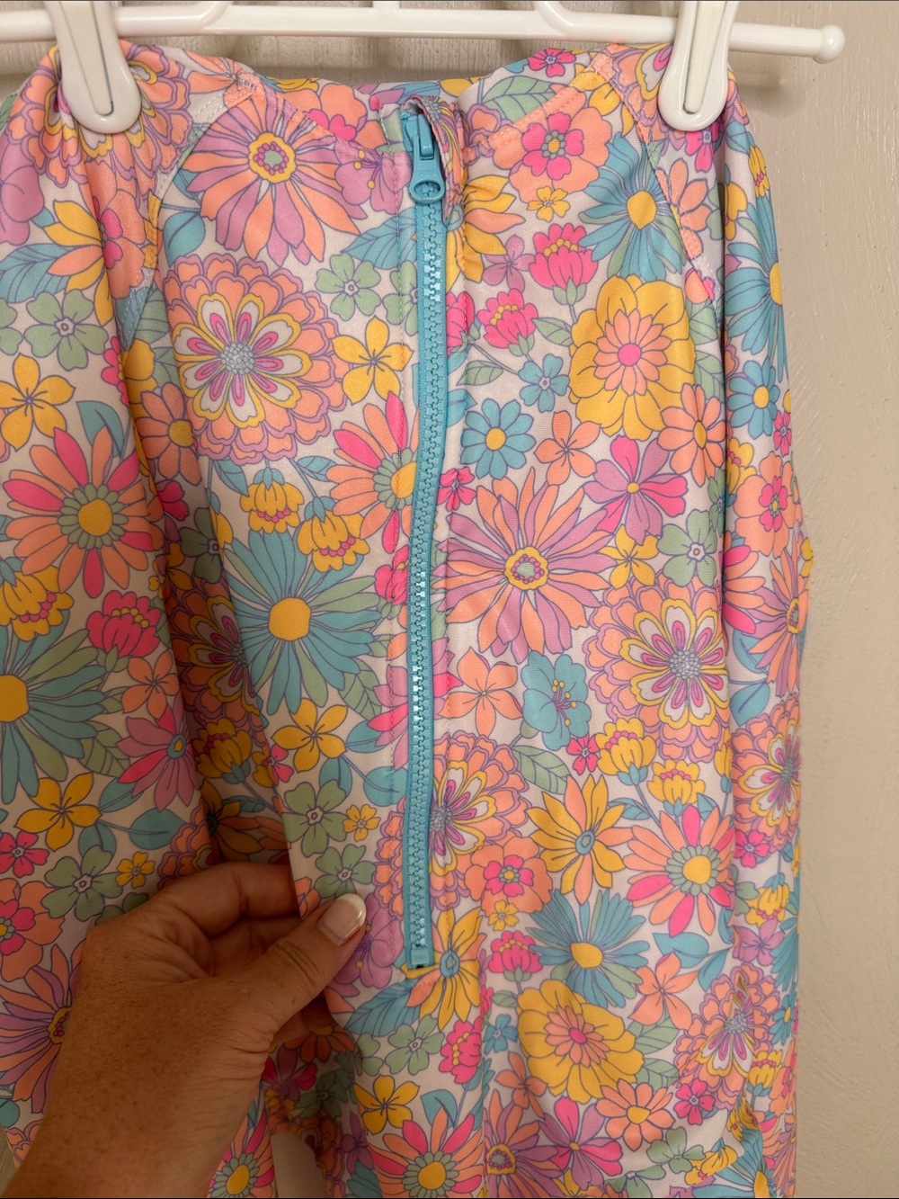 Wonder Nation Floral One-Piece Swimsuit Pink, Blue, Yellow rash guard size 14-16